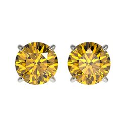 Genuine 1.50 CTW Certified Intense Yellow Genuine Diamond Solitaire Stud Earrings Gold - 33077-REF#1