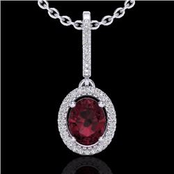 Genuine 2.0 CTW Garnet & Micro Pave Diamond Necklace Solitaire Halo 18K Gold - 20661-REF#47H3R
