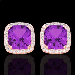 Natural 6.0 CTW Amethyst & Micro Pave Diamond Halo Solitaire Earrings 14K Gold - 22796-REF#57Y3V