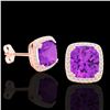 Image 2 : Natural 6.0 CTW Amethyst & Micro Pave Diamond Halo Solitaire Earrings 14K Gold - 22796-REF#57Y3V