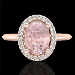 Natural 1.50 CTW Morganite & Micro Pave Diamond Bridal Ring Solitaire Halo 14K Gold - 21014-REF#49Z7