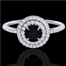 Genuine 1.0 CTW Micro Pave Diamond Solitaire Bridal Ring Double Halo 18K Gold - 21609-REF#56F7M