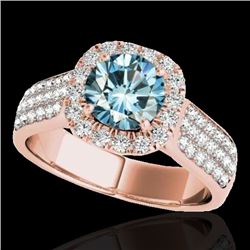 Genuine 1.80 CTW Certified Fancy Blue Genuine Diamond Solitaire Halo Ring Gold - 34066-REF#143V2F