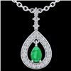 Image 2 : Natural 1.15 CTW Emerald & Micro Pave Diamond Necklace Designer 14K Gold - 23166-REF#53W5K