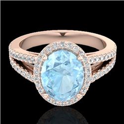 Genuine 3.0 CTW Aquamarine & Micro Pave Diamond Halo Solitaire Bridal Ring 14K Gold - 20929-REF#66T7