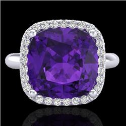 Genuine 6.0 CTW Amethyst & Micro Pave Halo Diamond Ring Solitaire 18K Gold - 23091-REF#49M5H