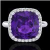 Image 1 : Genuine 6.0 CTW Amethyst & Micro Pave Halo Diamond Ring Solitaire 18K Gold - 23091-REF#49M5H