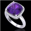 Image 2 : Genuine 6.0 CTW Amethyst & Micro Pave Halo Diamond Ring Solitaire 18K Gold - 23091-REF#49M5H