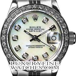 Rolex Men's Stainless Steel, QuickSet, Diamond Dial & Diamond Bezel - REF#458G2R