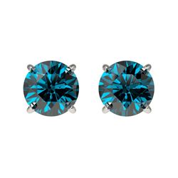 Genuine 1.08 CTW Certified Intense Blue Genuine Diamond Solitaire Stud Earrings Gold - 36592-REF#67N