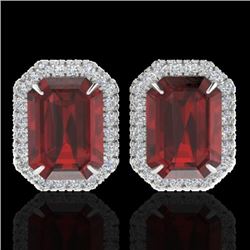 Genuine 12 CTW Garnet And Micro Pave Diamond Certified Halo Earrings 18K Gold - 21227-REF#67X5A