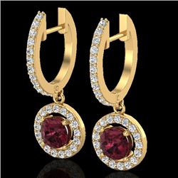 Natural 1.75 CTW Garnet & Micro Halo Solitaire Diamond Certified Earrings 18K Gold - 23258-REF#62N9G