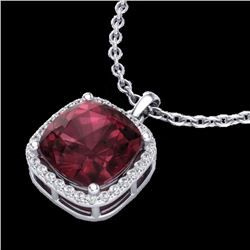 Genuine 6.0 CTW Garnet & Micro Pave Halo Diamond Necklace Solitaire 18K Gold - 23081-REF#45V8F