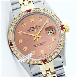 Rolex Men's 2Tone 14K Gold/ SS, QuickSet, Diam Dial & Diam/Ruby Bezel - REF#458F2W