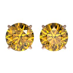 Genuine 2.0 CTW Certified Intense Yellow Genuine Diamond Solitaire Stud Earrings Gold - 33089-REF#14