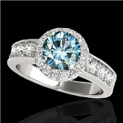 Genuine 2.10 CTW Certified Fancy Blue Genuine Diamond Solitaire Halo Ring Gold - 34545-REF#167K3T
