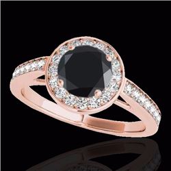 Genuine 1.45 CTW Certified Black Genuine Diamond Bridal Solitaire Halo Ring Gold - 33800-REF#59K7T