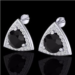 Genuine 3.50 CTW Micro Pave Halo Solitaire Black Diamond Stud Earrings 18K Gold - 20183-REF#88R2Z