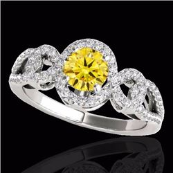 Genuine 1.38 CTW Certified Fancy Intense Genuine Diamond Solitaire Halo Ring Gold - 33925-REF#114Z3Y