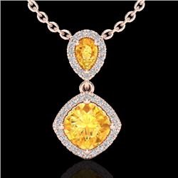 Genuine 2.63 CTW Citrine & Micro Pave Diamond Certified Necklace Designer Halo Gold - 20541-REF#40H2
