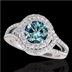 Genuine 1.90 CTW Certified Fancy Blue Genuine Diamond Solitaire Halo Ring Gold - 34392-REF#140Z5Y