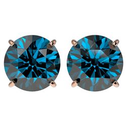 Genuine 4.0 CTW Certified Intense Blue Genuine Diamond Solitaire Stud Earrings Gold - 33138-REF#544T