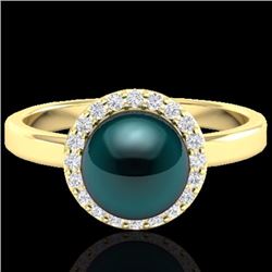 Genuine 0.25 CTW Micro Pave Halo Diamond Certified & Peacock Pearl Ring 18K Gold - 21637-REF#47K7T