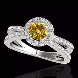 Genuine 2.0 CTW Certified Fancy Intense Genuine Diamond Solitaire Halo Ring Gold - 33862-REF#157W3K