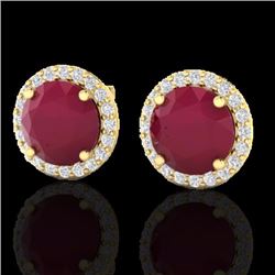 Natural 4.0 CTW Ruby & Halo Diamond Certified Micro Earrings Solitaire 18K Gold - 21502-REF#53X5A