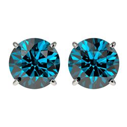 Genuine 2.50 CTW Certified Intense Blue Genuine Diamond Solitaire Stud Earrings Gold - 33106-REF#202