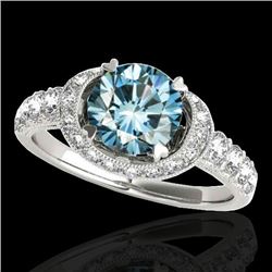 Genuine 1.75 CTW Certified Fancy Blue Genuine Diamond Solitaire Halo Ring Gold - 34455-REF#134T2X