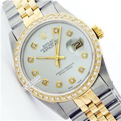 Rolex Men's 2Tone 14K Gold/ SS, QuickSet, Diamond Dial & Diamond Bezel - REF#458G2R