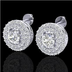 Genuine 1.20 CTW Micro Pave Diamond Designer Earrings 18Kdouble Halo Gold - 20197-REF#102K5T