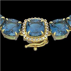 Genuine 87 CTW London Blue Topaz & Diamond Halo Micro Necklace 14K Gold - 23369-REF#248X2A