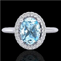 Natural 2.0 CTW Sky Blue Topaz & Micro Pave Diamond Bridal Ring Solitaire Halo 18K Gold - 21004-REF#