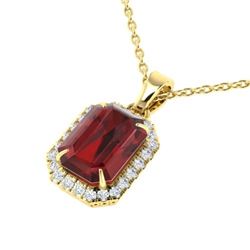 Natural 6.0 CTW Garnet And Micro Pave Diamond Certified Halo Necklace 18K Gold - 21362-REF#40W2K