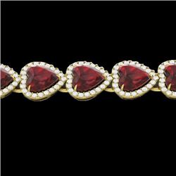 Genuine 25 CTW Garnet & Micro Pave Diamond Bracelet Heart Halo In 14K Gold - 22617-REF#259Z2Y