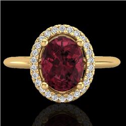 Genuine 1.75 CTW Garnet & Micro Pave Diamond Bridal Ring Solitaire Halo 18K Gold - 21013-REF#43G6W