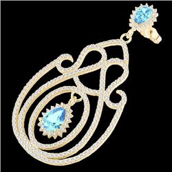 Genuine 6.40 CTW Topaz & Micro Pave Diamond Certified Designer Earrings 14K Gold - 22433-REF#243M4H