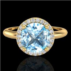 Natural 2.70 CTW Sky Blue Topaz & Micro Pave Diamond Ring Designer Halo 18K Gold - 23216-REF#44Y8V