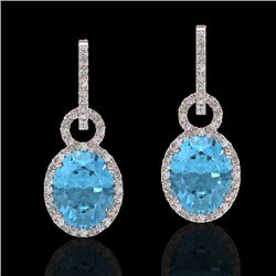Natural 8.0 CTW Sky Blue Topaz & Micro Solitaire Halo Diamond Earrings 14K Gold - 22748-REF#83Z2Y