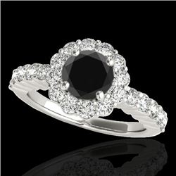 Genuine 1.75 CTW Certified Black Genuine Diamond Bridal Solitaire Halo Ring Gold - 34162-REF#78V8F