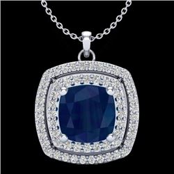 Genuine 1.50 CTW Sapphire & Micro Pave Diamond Certified Halo Necklace 18K Gold - 20463-REF#56H2R
