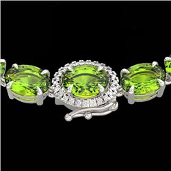 Natural 80 CTW Peridot & Diamond Tennis Micro Pave Halo Necklace 14K Gold - 23470-REF#283V4F