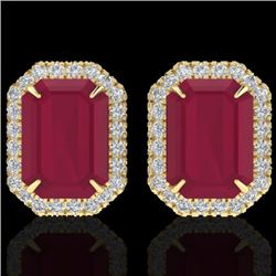 Natural 10.40 CTW Ruby And Micro Pave Diamond Certified Halo Earrings 18K Gold - 21232-REF#76V5F