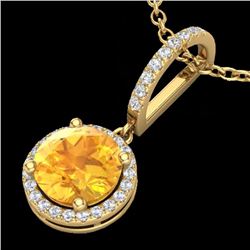 Natural 2.0 CTW Citrine & Micro Pave Diamond Necklace Designer Halo 18K Gold - 23194-REF#32R8Z