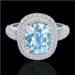 Genuine 3.50 CTW Topaz & Micro Pave Diamond Certified Halo Ring 10K Gold - 20709-REF#75M3H