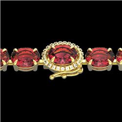 Genuine 27 CTW Pink Tourmaline & Diamond Tennis Micro Halo Bracelet 14K Gold - 23437-REF#202K3T