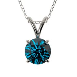 Genuine 0.75 CTW Certified Intense Blue Genuine Diamond Solitaire Necklace Gold - 33178-REF#54F2M