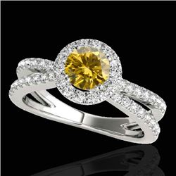 Genuine 1.55 CTW Certified Fancy Intense Genuine Diamond Solitaire Halo Ring Gold - 33853-REF#123X8A